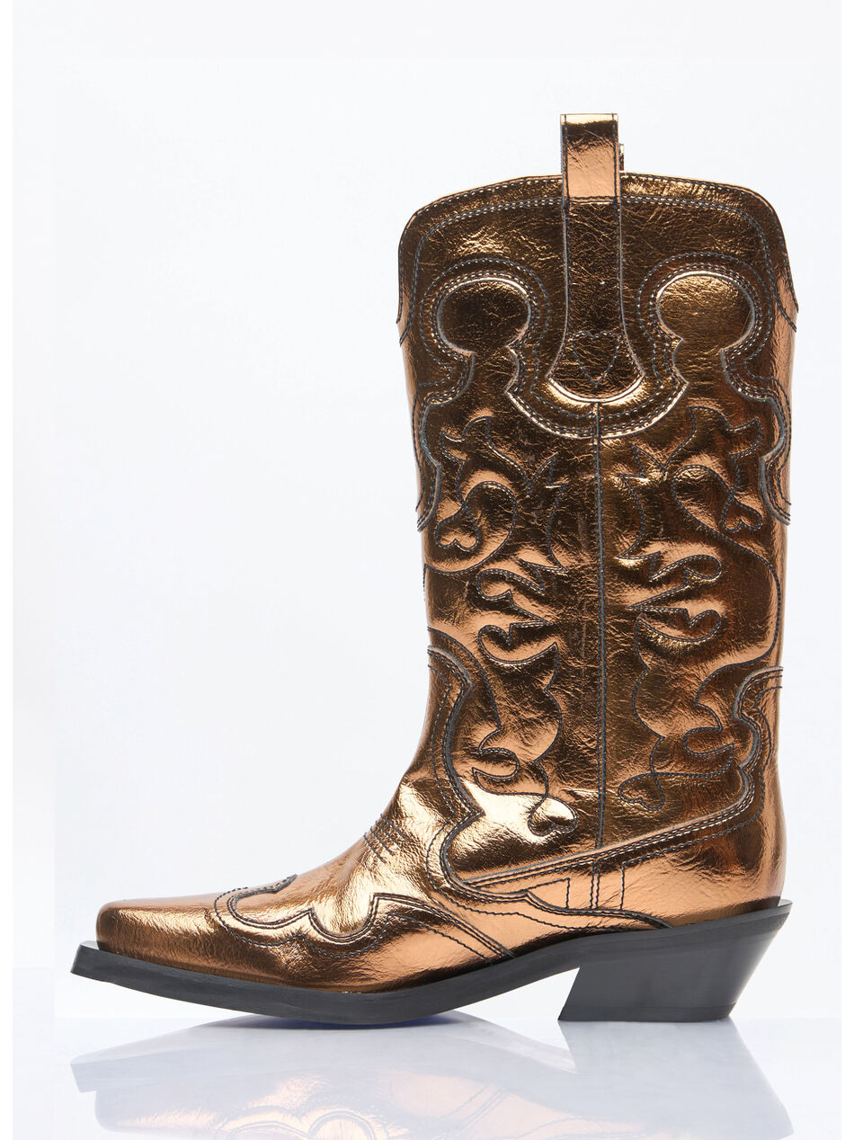 Mid Shaft Embroidered Metallic Western Boots