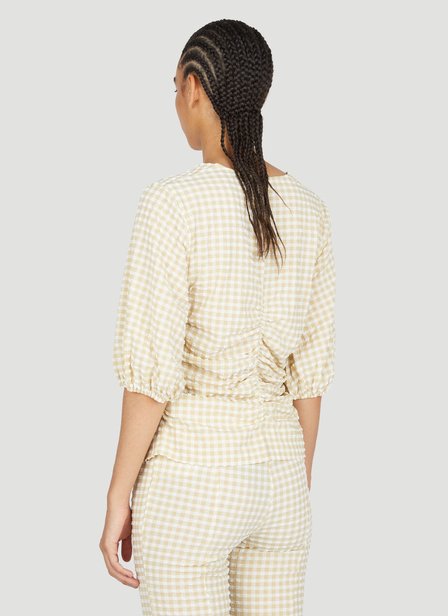 Stretch Seersucker Gathered Blouse