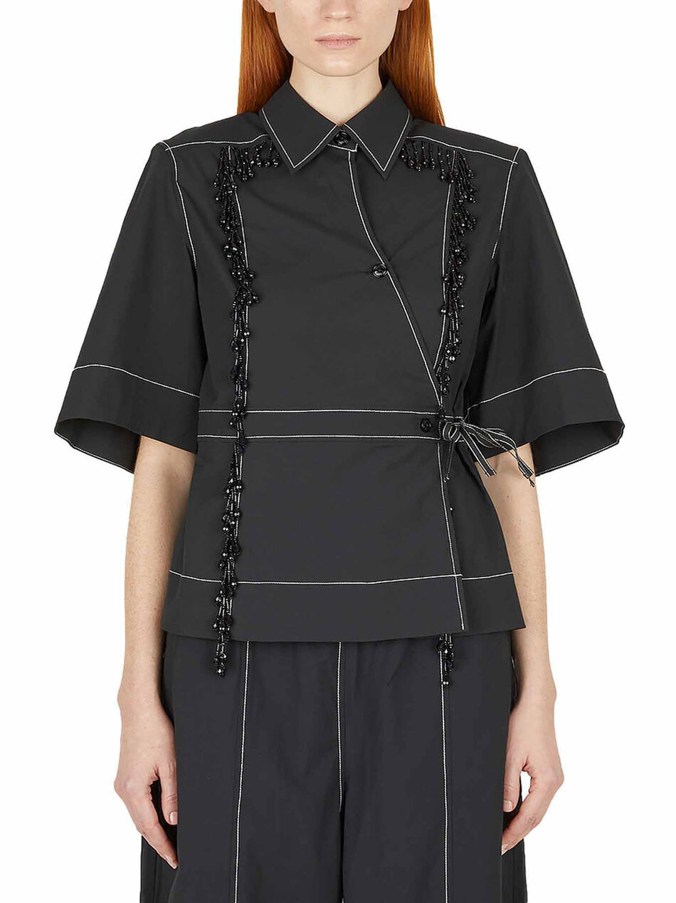 Shirt with Beads and Contrast Stitching