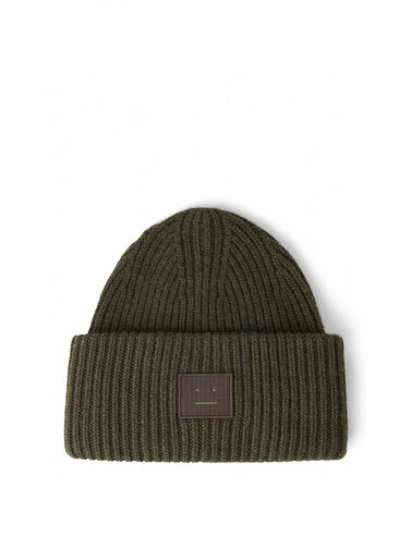 Acne Studios Pansy N Face Beanie Hat in Khaki | THE FLAMEL® display picture 3