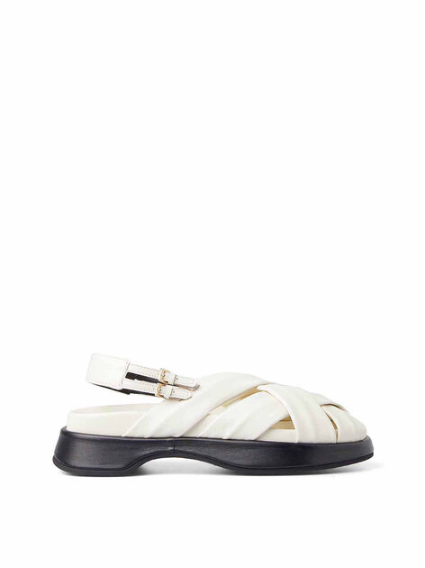 Pie Buckle Sandals in White Leather