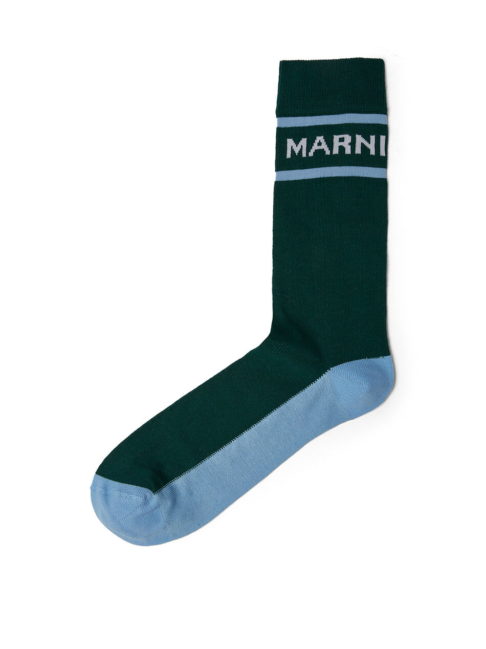 Colour Block Logo Socks in Green