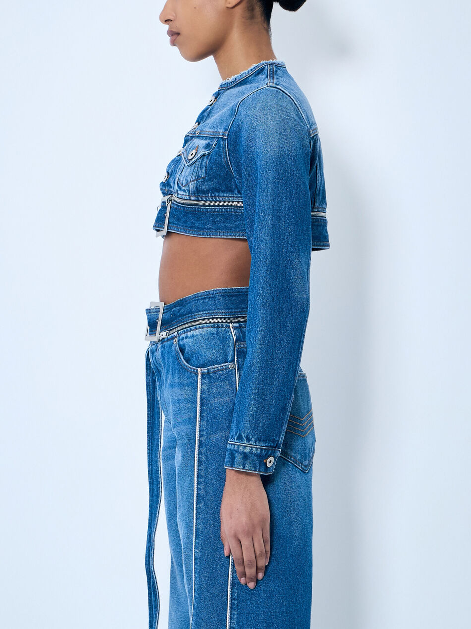 Crop Denim Jacket With Zip-Belt