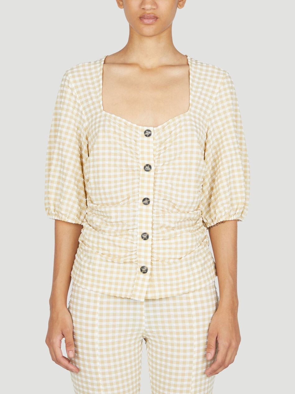 Stretch Seersucker Gathered Blouse