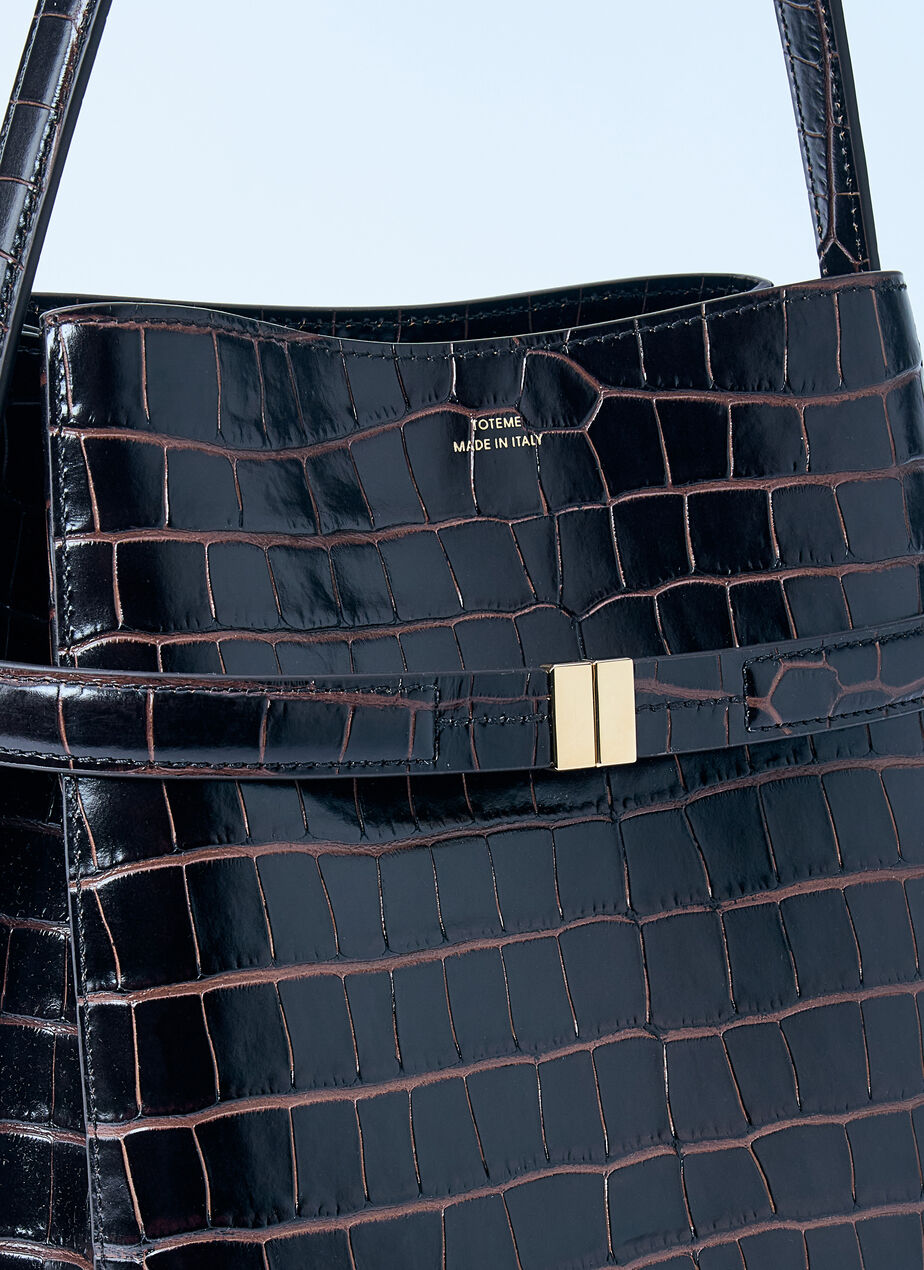 Croc-Embossed Leather Bucket Bag