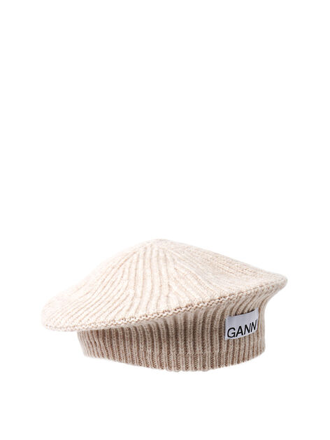 Ribbed Knit Beret Hat in White