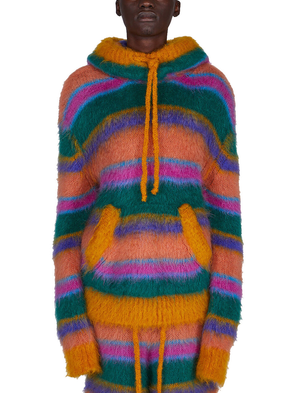 Fuzzy Stripe Hooded Sweater