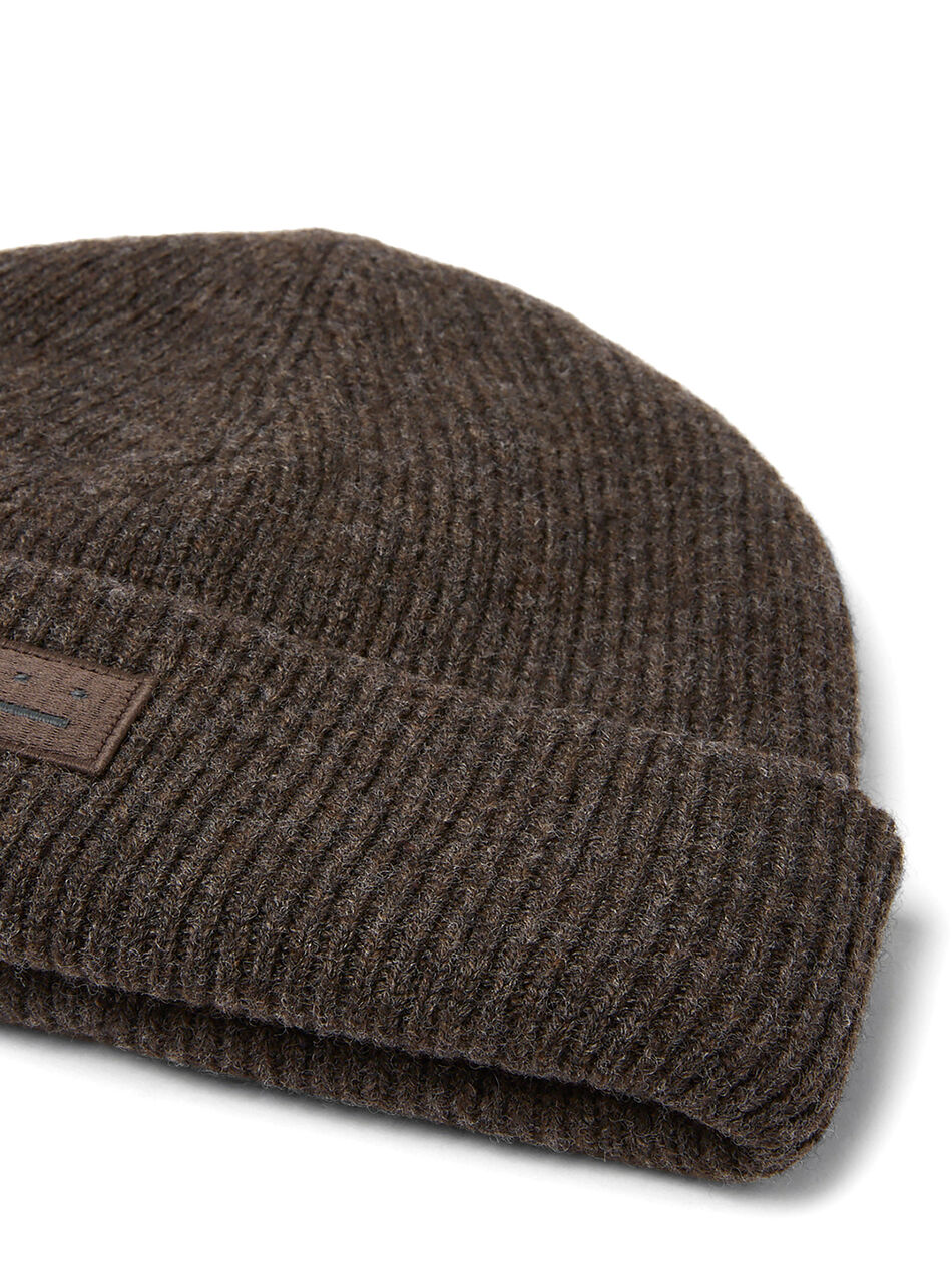 Face Patch Beanie Hat in Brown