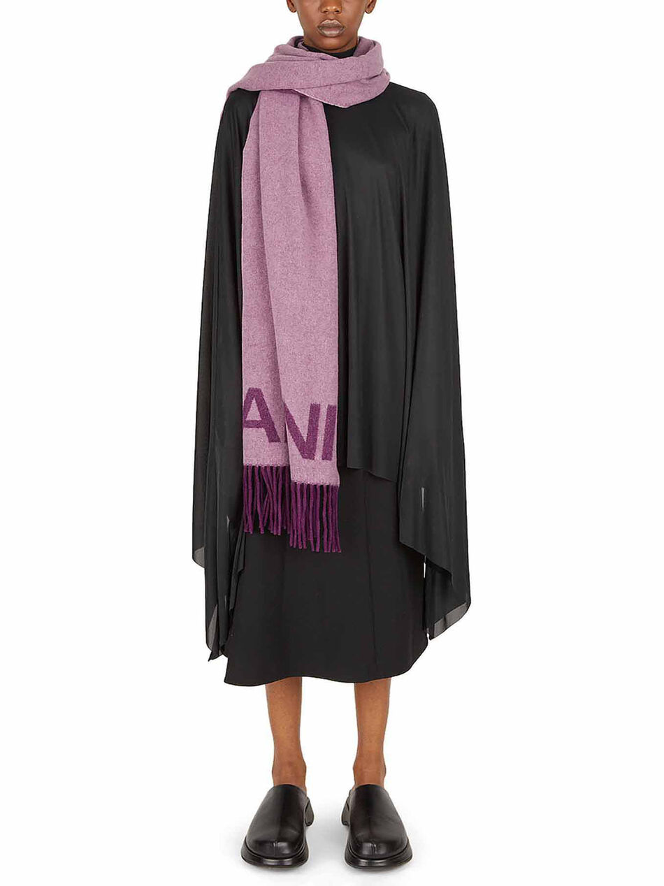 Recycled Wool Logo Fringed Pink Scarf
