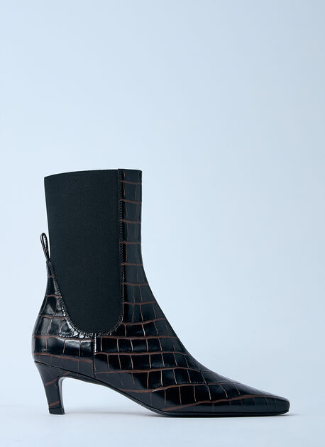 Croc-Embossed Leather Boots