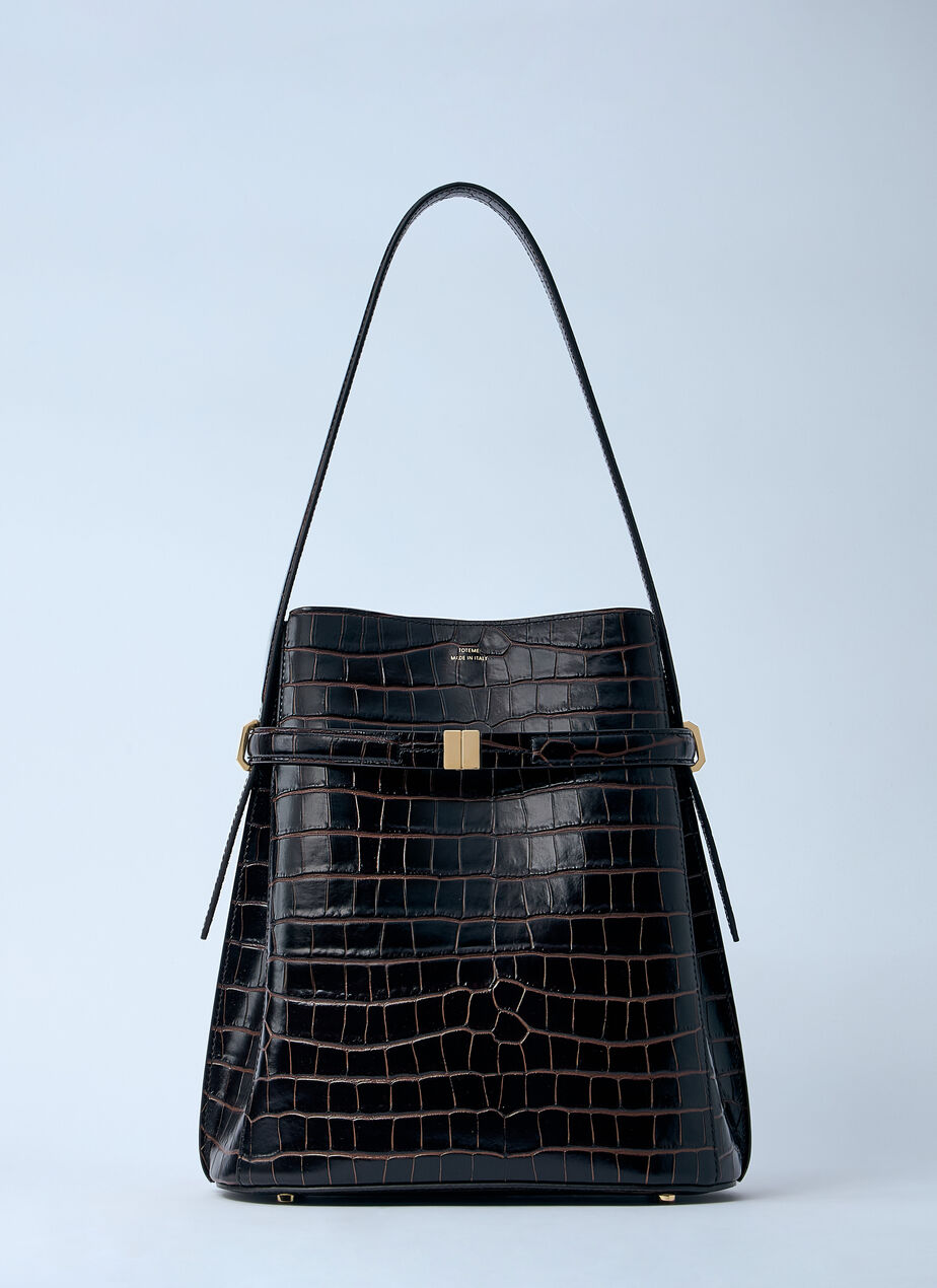 Croc-Embossed Leather Bucket Bag