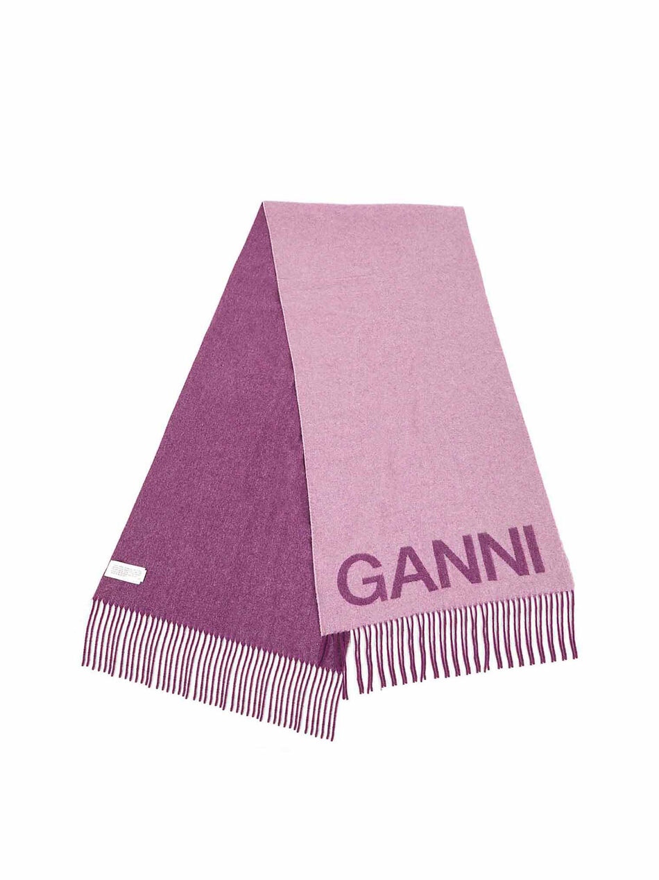 Recycled Wool Logo Fringed Pink Scarf