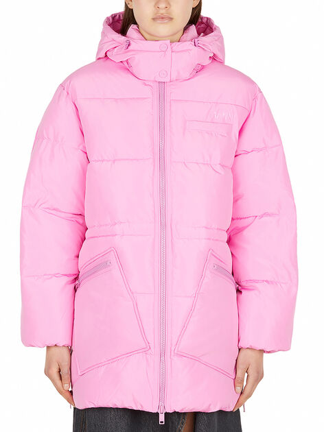 Hooded Tech Puffer Jacket in Pink