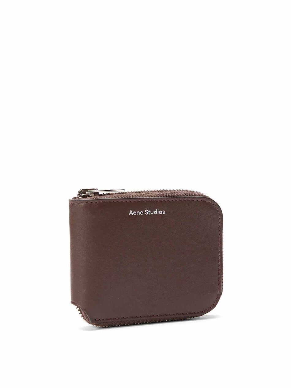 Leather Compact Zip Wallet in Brown