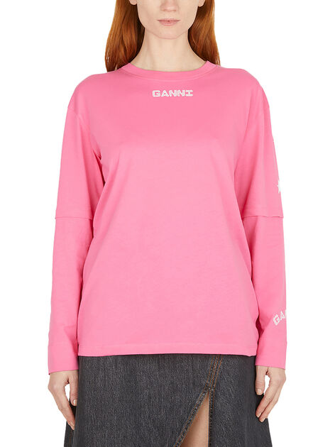 Light Jersey Layered Long Sleeve T-shirt Shocking Pink