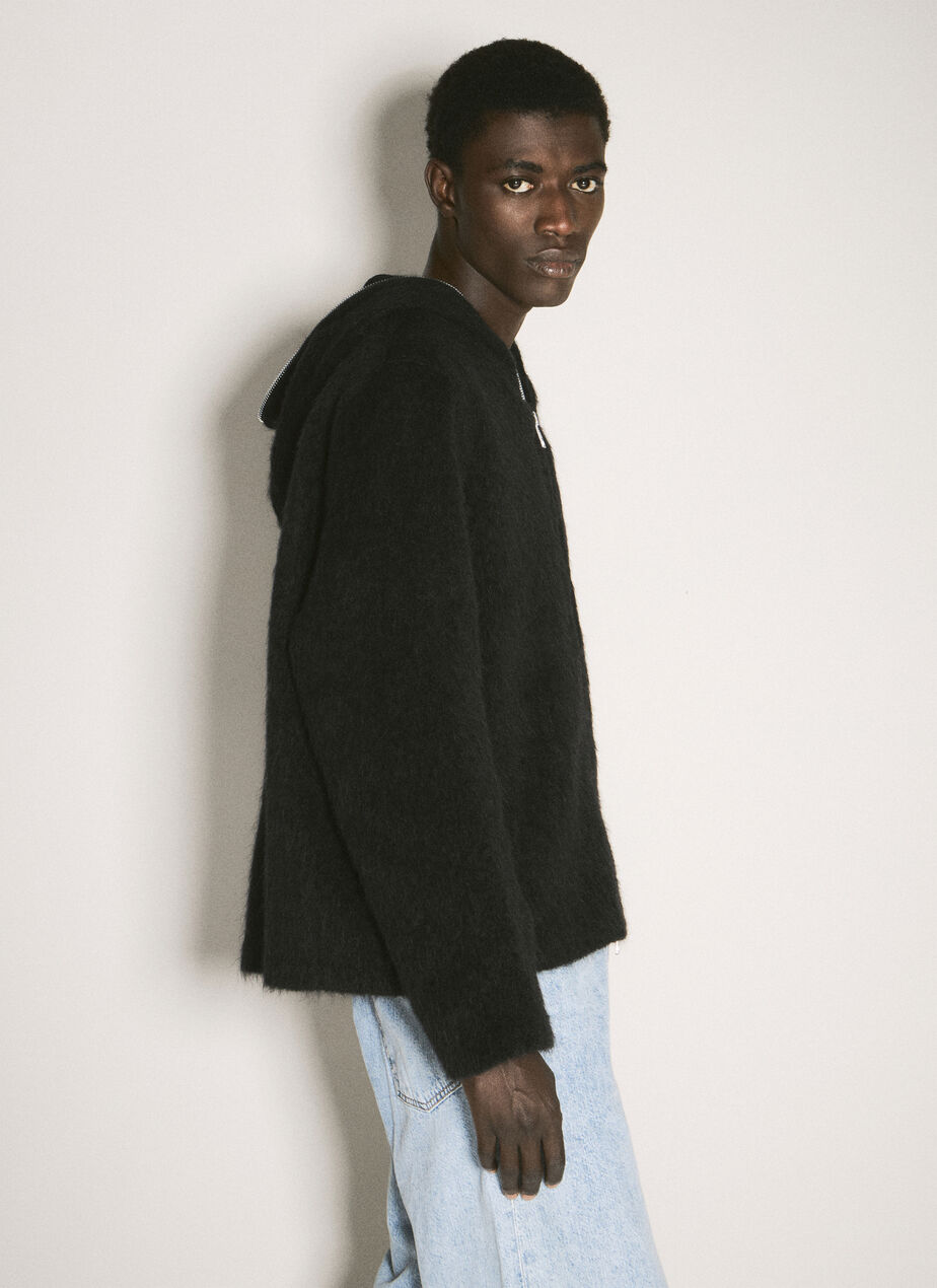 Hairy Zip-Up Hooded Cardigan