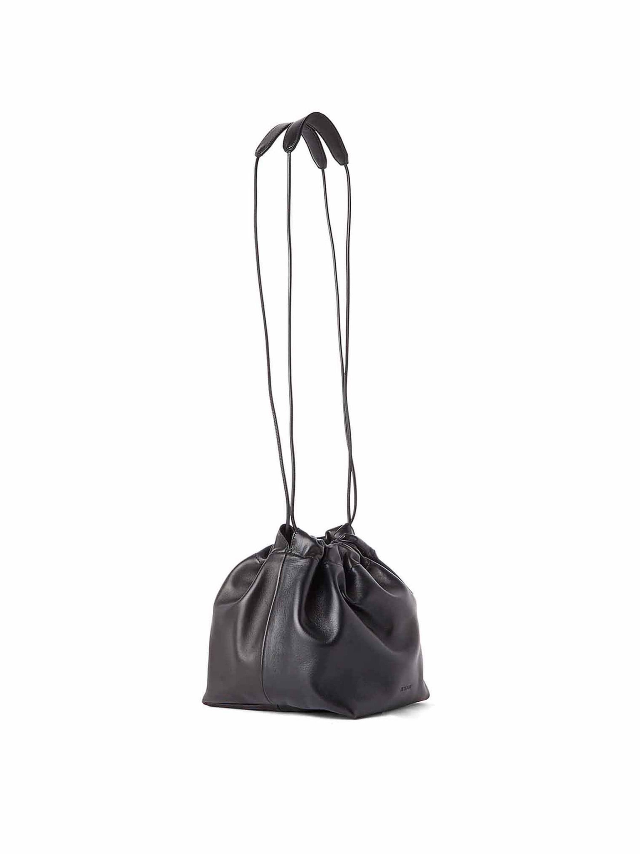 Jil Sander Drawstring Shoulder Bag in Black Leather | THE FLAMEL®