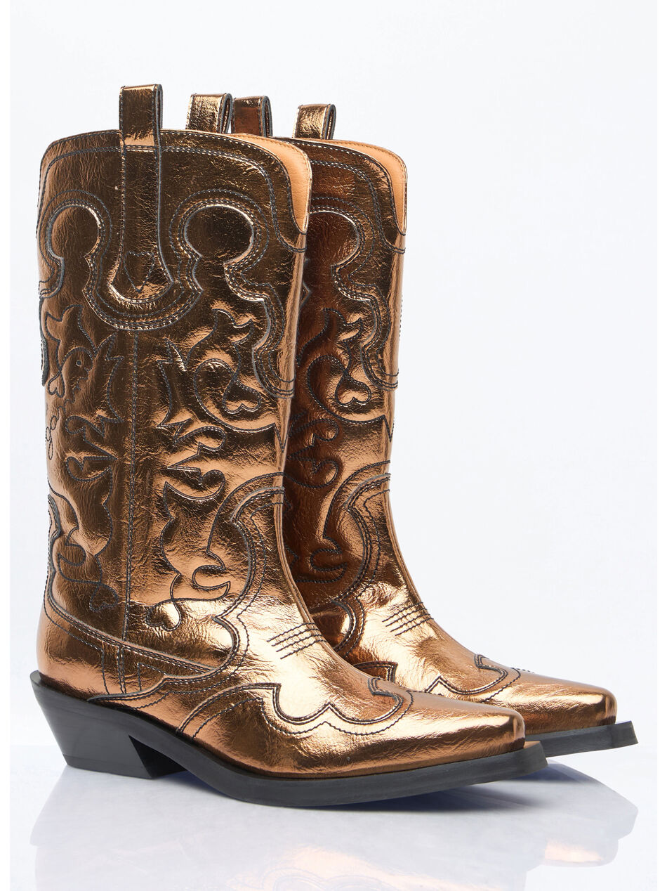 Mid Shaft Embroidered Metallic Western Boots