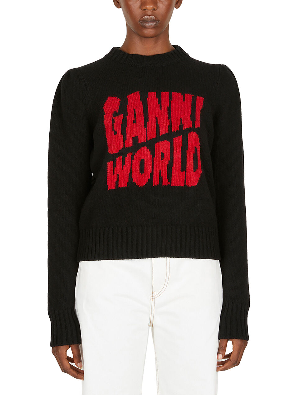 Intarsia Logo Sweater in Black