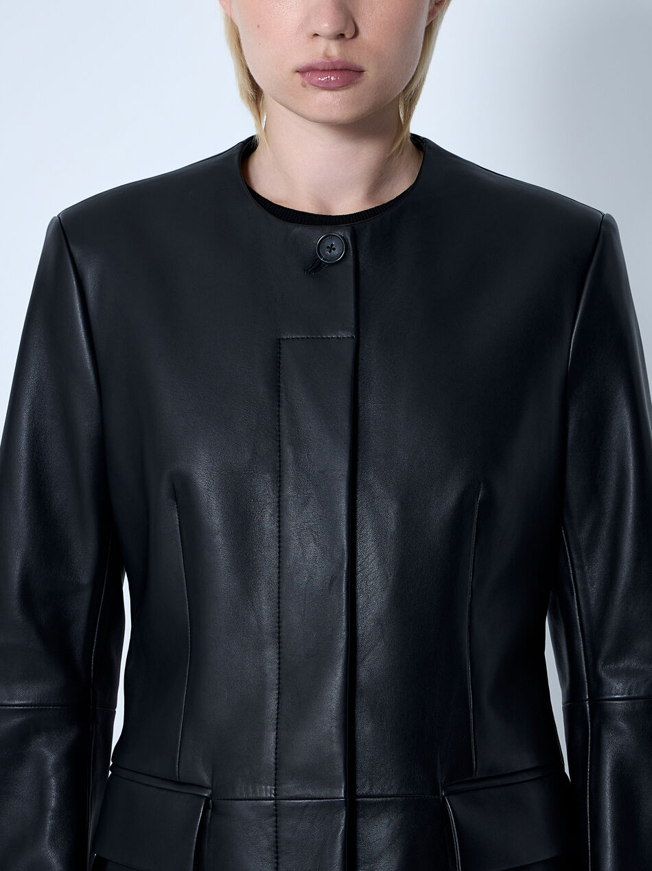 Collarless Leather Jacket