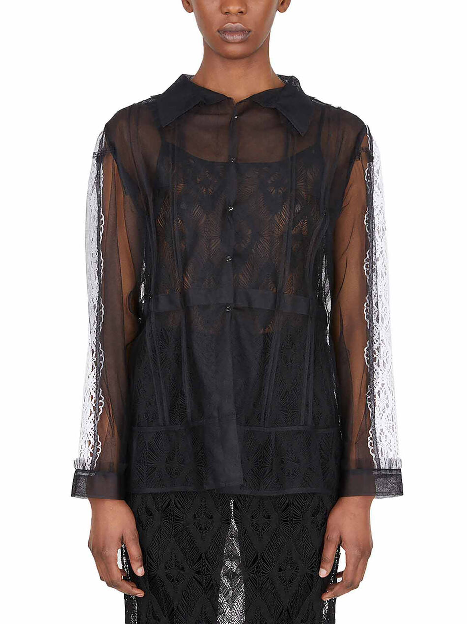 Tulle Shirt with Lace Trims