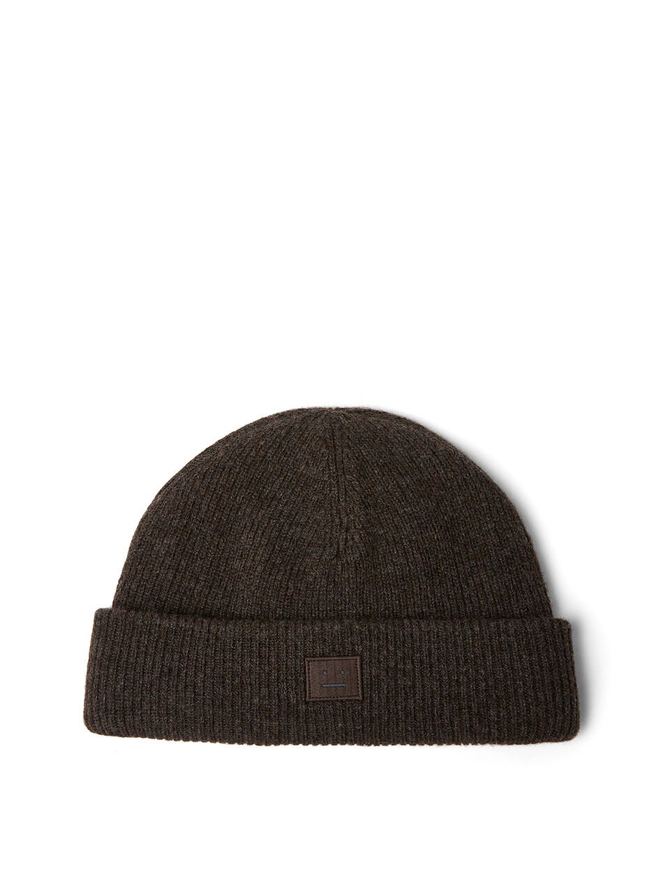 Face Patch Beanie Hat in Brown