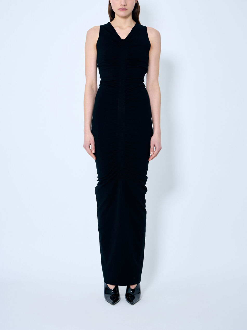 Ruched Wide V Neck Maxi Dress