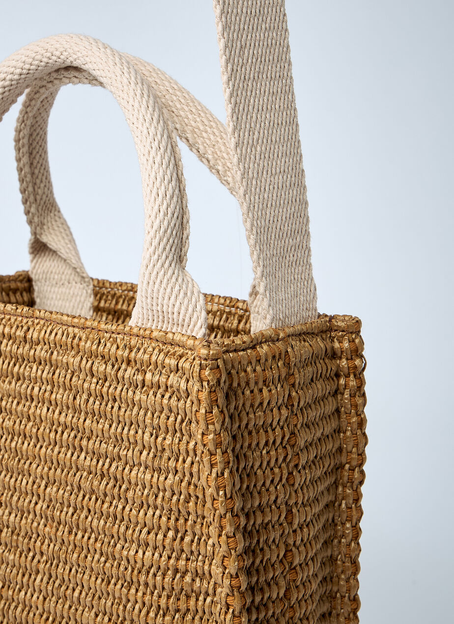 Mini Logo Motif Raffia Handbag