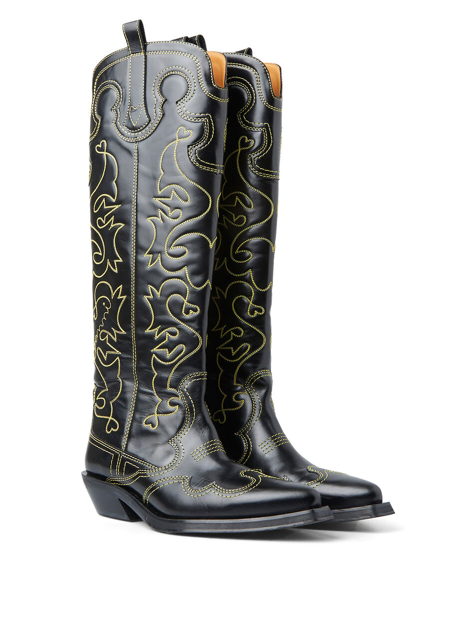 Knee High Embroidered Western Boot Black/Yellow