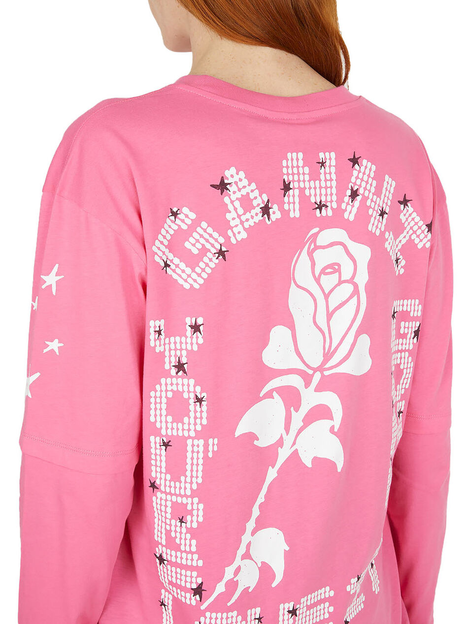 Light Jersey Layered Long Sleeve T-shirt Shocking Pink
