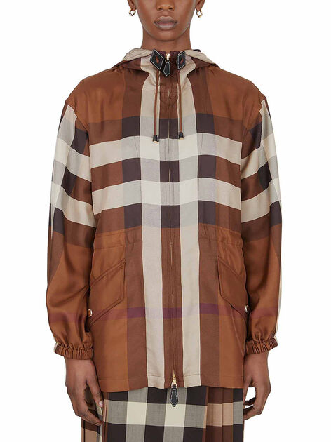 Hooded Jacket with Tartan Motif