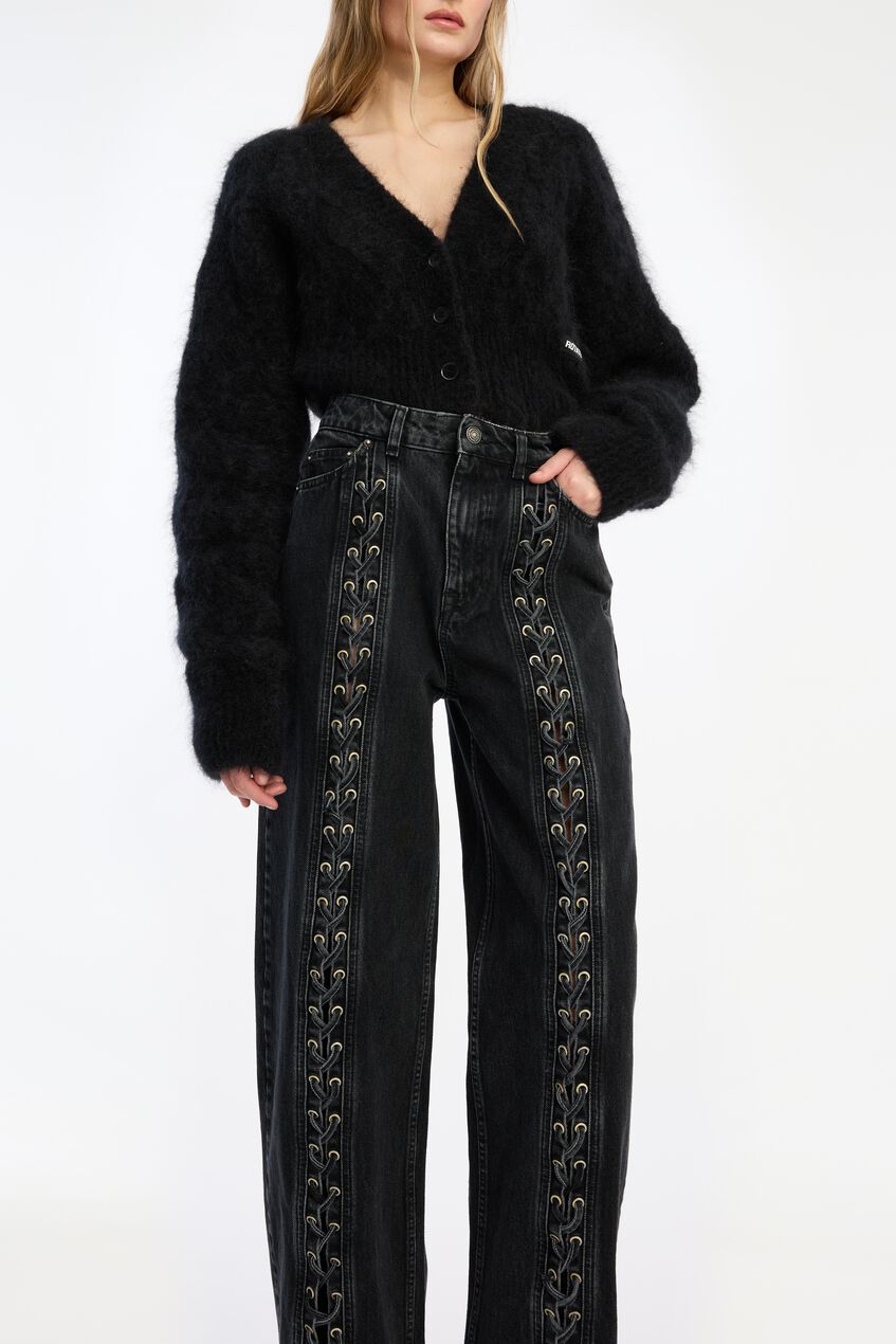 LACED WIDE LEG JEANS