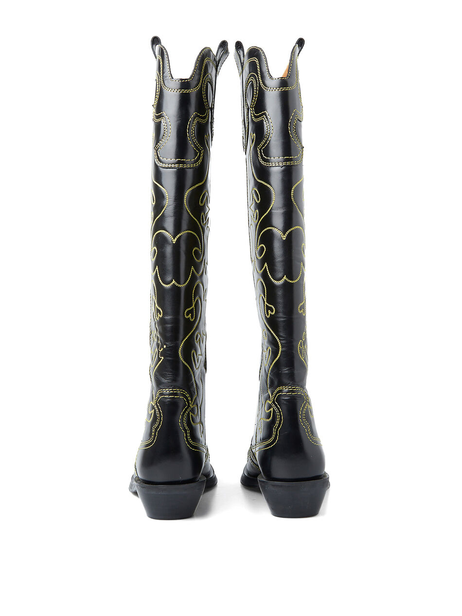 Knee High Embroidered Western Boot Black/Yellow