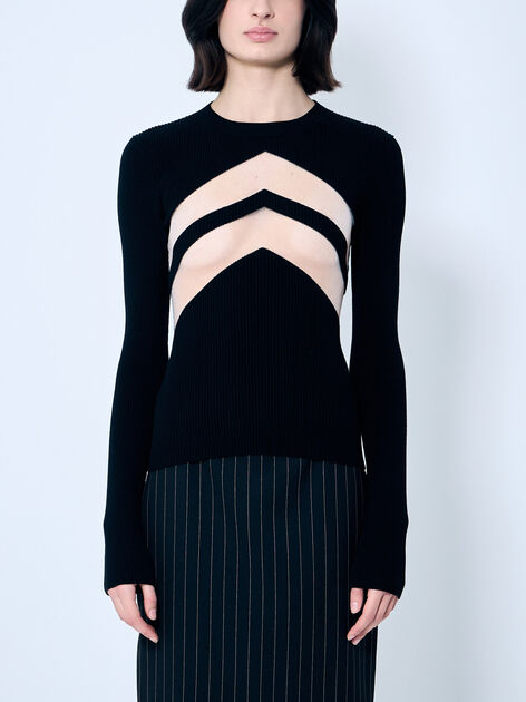 Rib Sweater With Transparent Panels