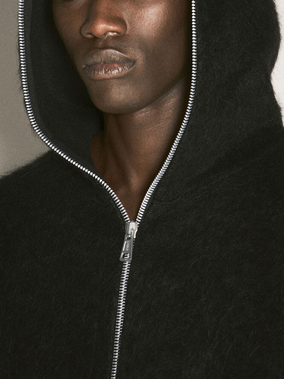 Hairy Zip-Up Hooded Cardigan