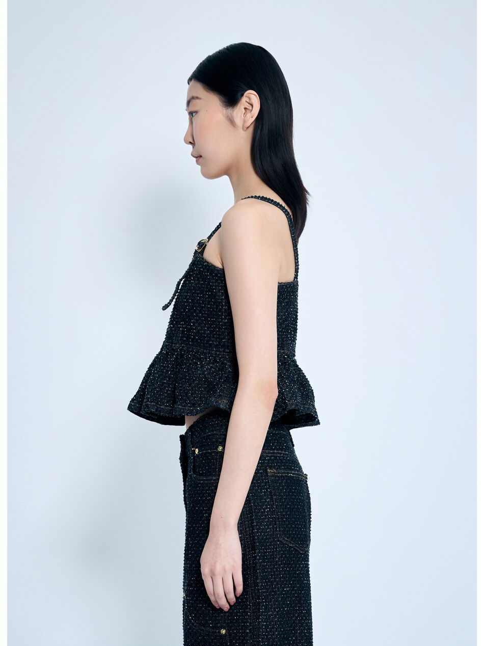 Fluffy Denim Strap Top