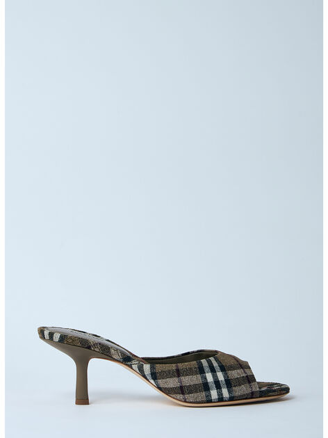 Check Heeled Mules