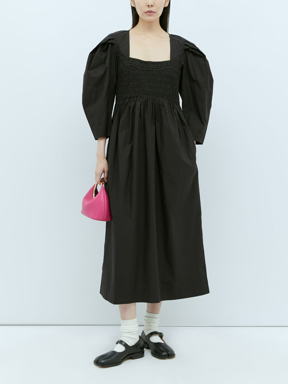 Open-Neck Smock Midi Dress