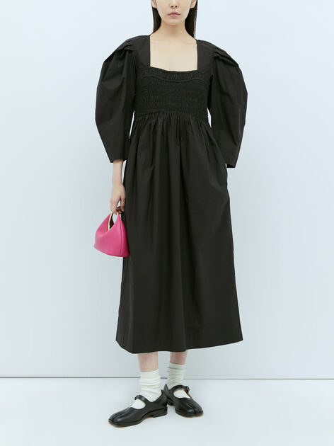 Open-Neck Smock Midi Dress