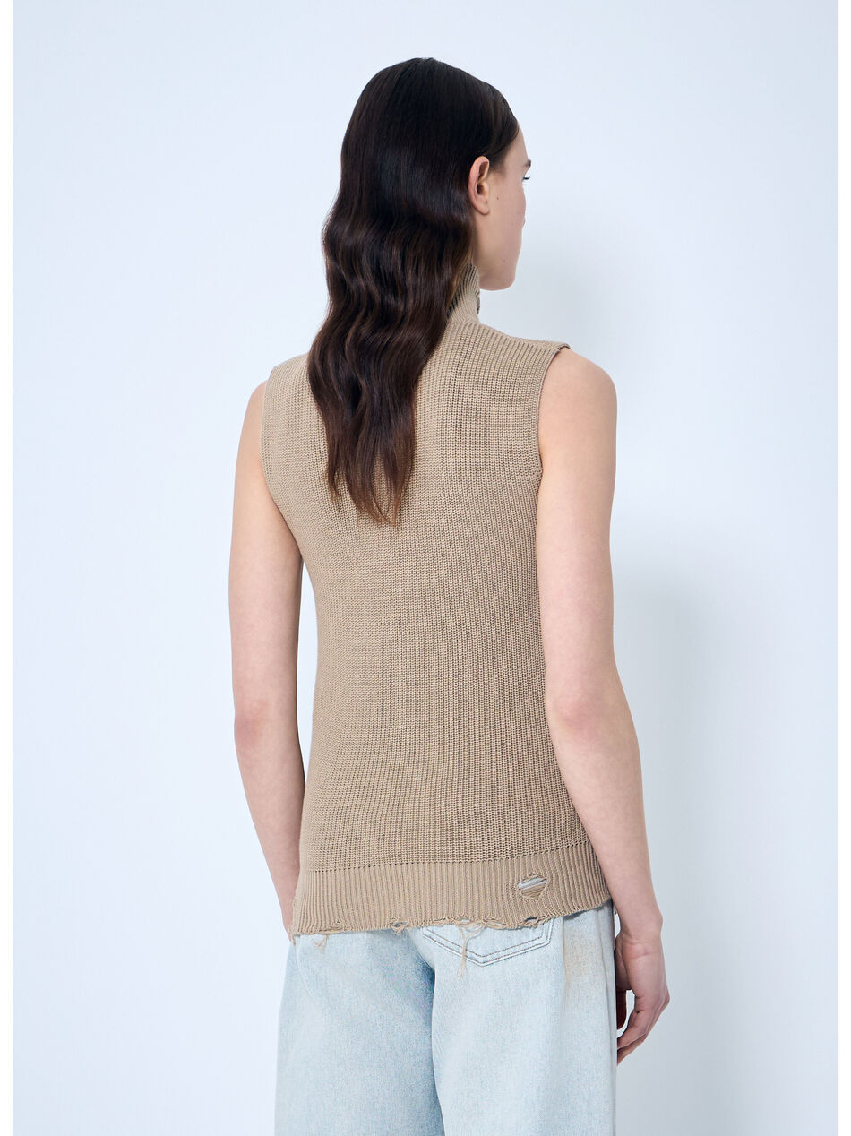 Distressed Zip-Up Knit Vest