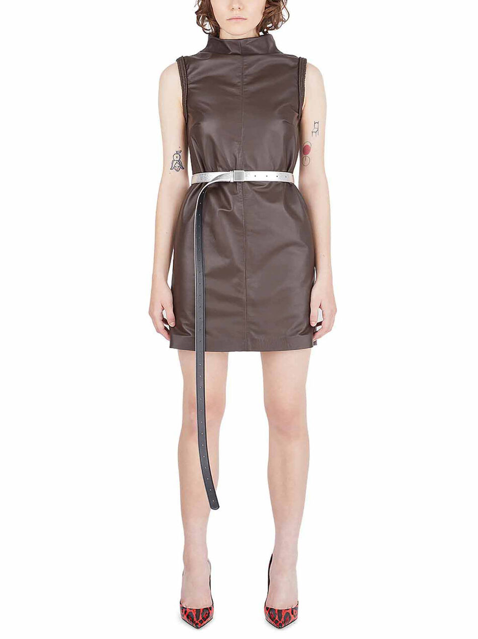 Mini Vestito in Pelle Marrone