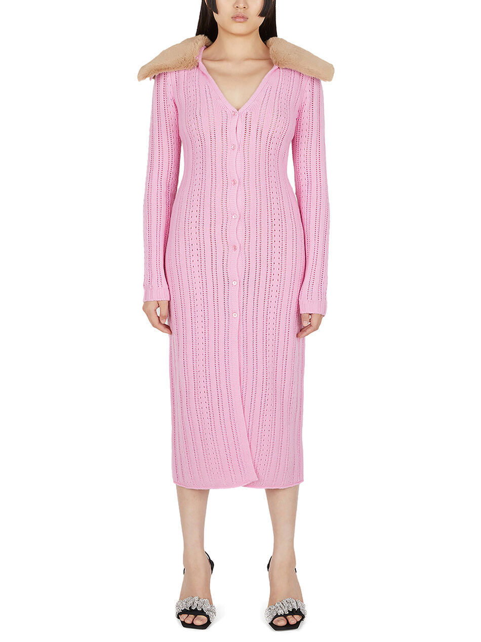 Oversized Collar Knit Dress in Pink