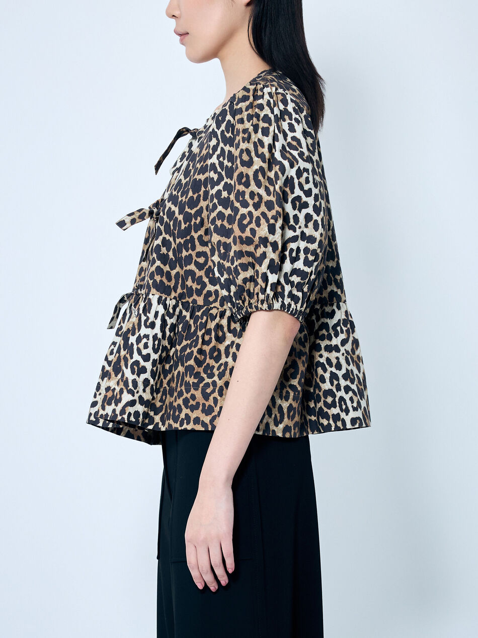 Leopard Poplin Peplum Blouse