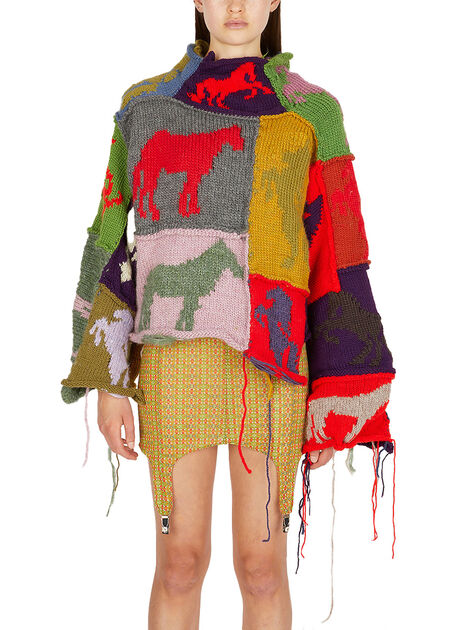 Pony Patchwork Knit Sweater