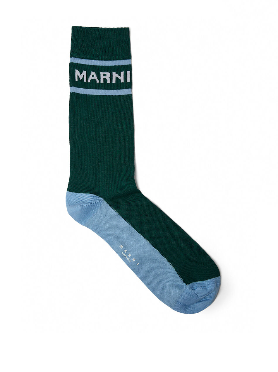 Colour Block Logo Socks in Green