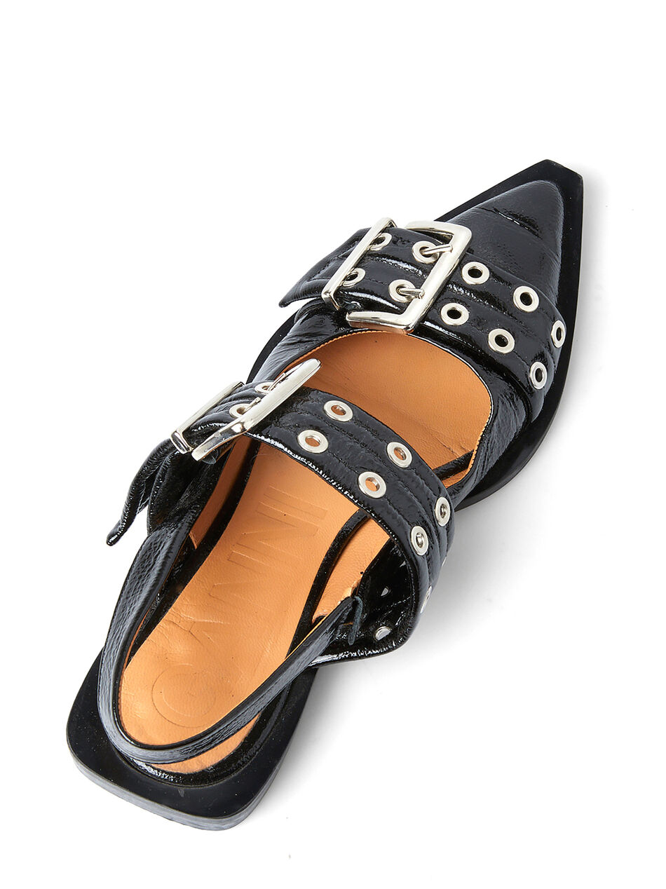 Wide Buckle Ballerina Flats in Black