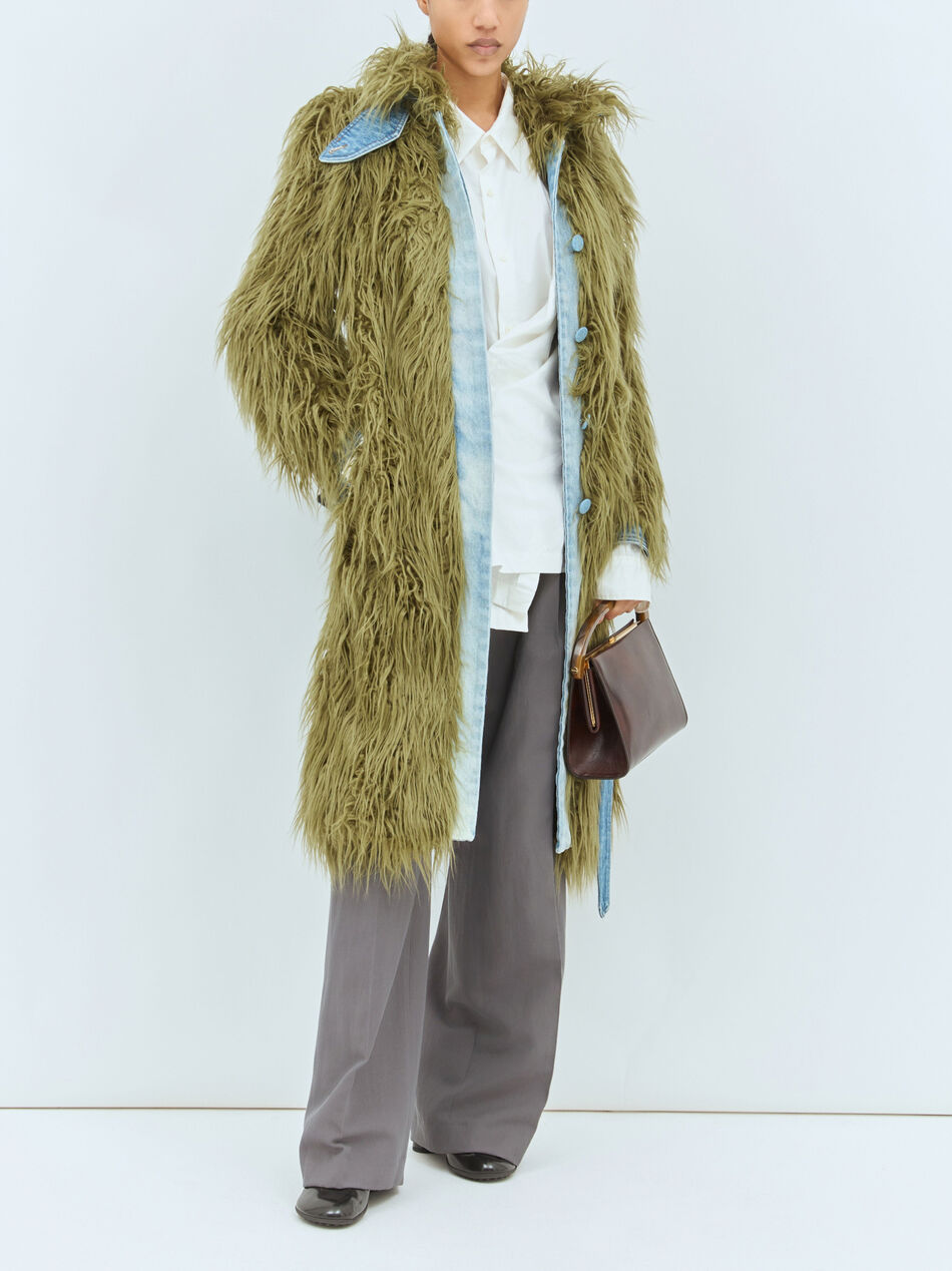 Faux Fur And Denim Coat