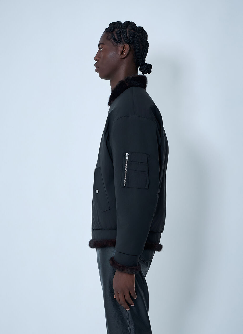 Bomber Jacket With Faux Shearling Trim