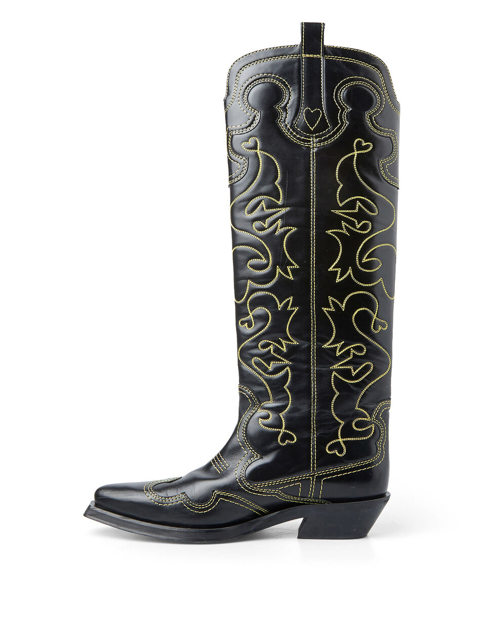 Knee High Embroidered Western Boot Black/Yellow