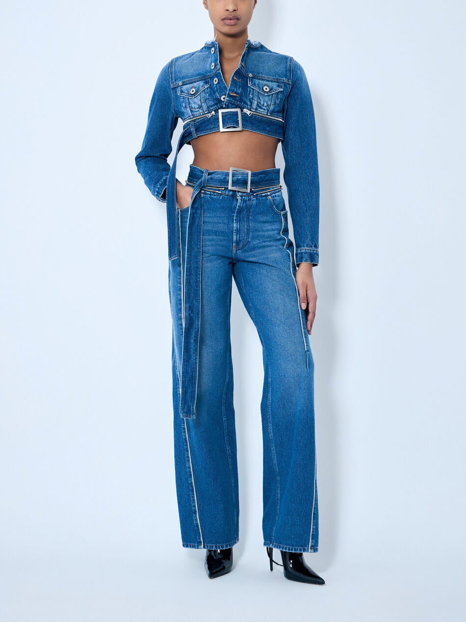Crop Denim Jacket With Zip-Belt